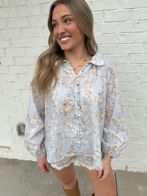 Blue Floral Lace Set