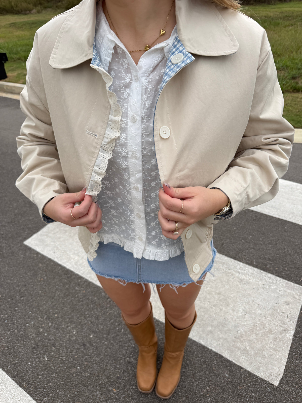 Reversible Gingham Ruffle Jacket