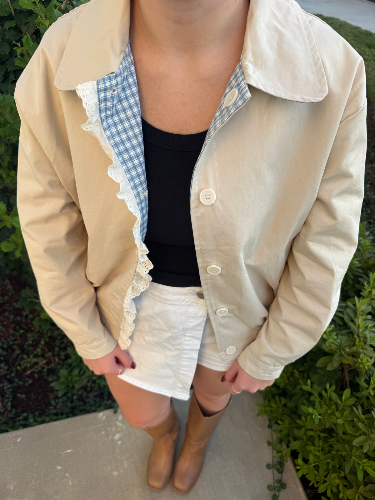 Reversible Gingham Ruffle Jacket