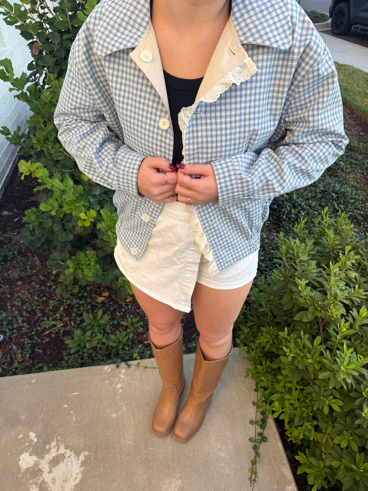 Reversible Gingham Ruffle Jacket